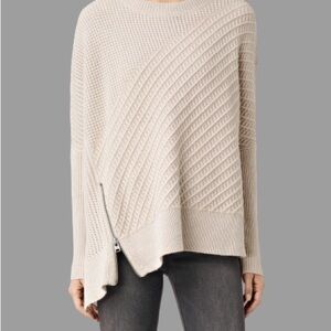 AllSaints Fragment Jumper Medium Porcelain Nude Asymmetric Sweater Zipper